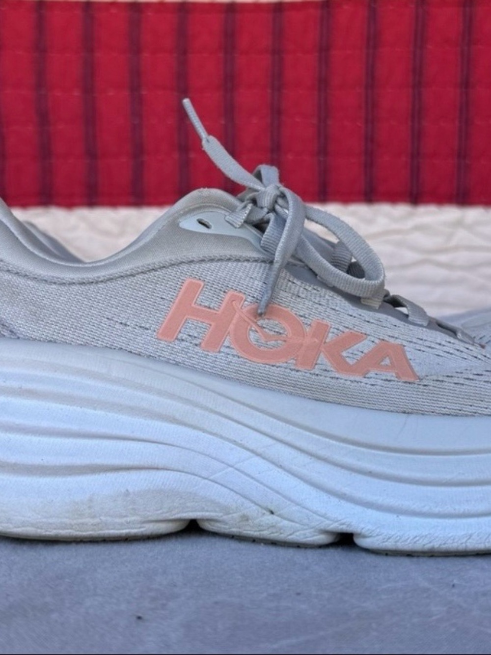 Hoka One One Women's White Sneakers with Pink Logo